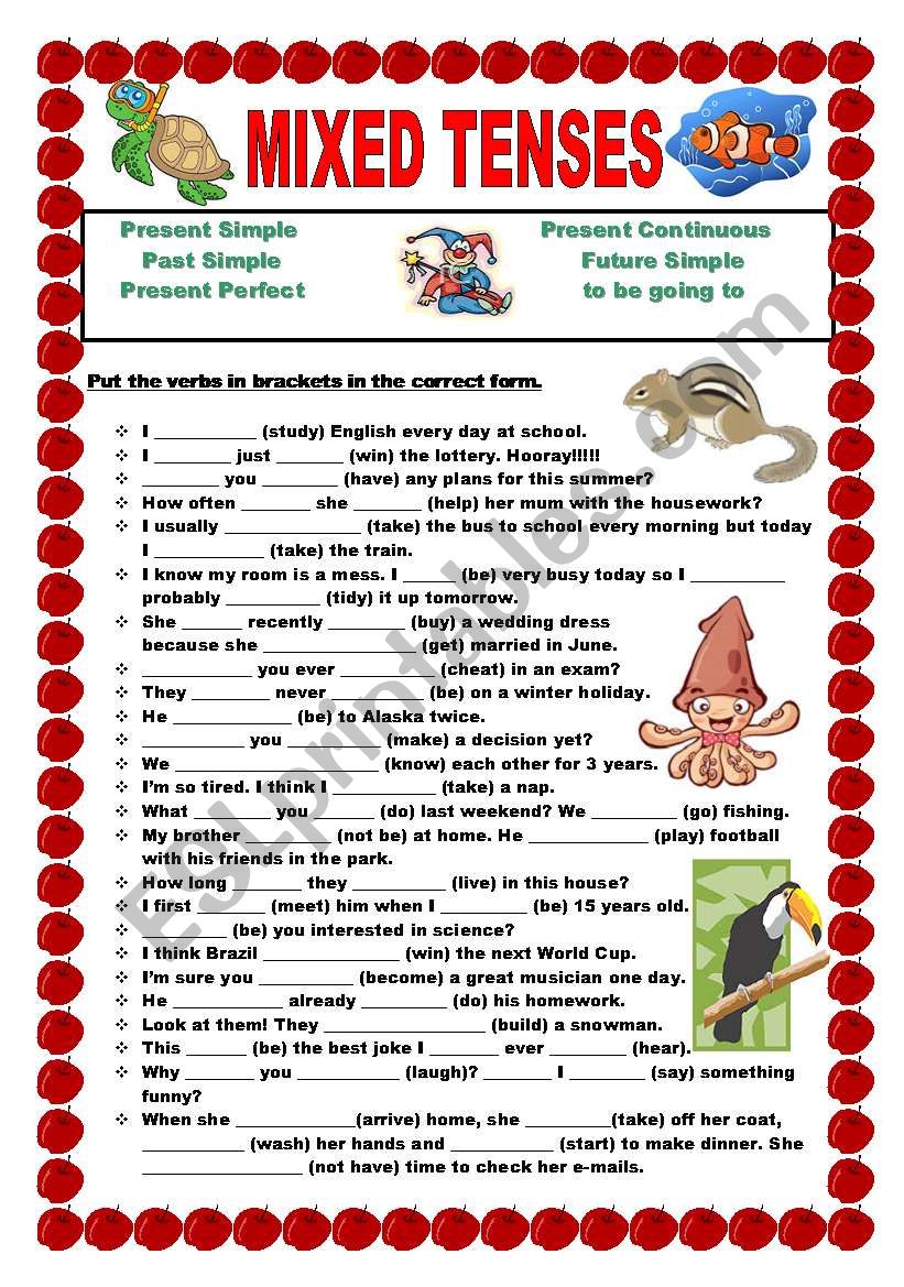 Past Tense Mixed Exercises Worksheets
