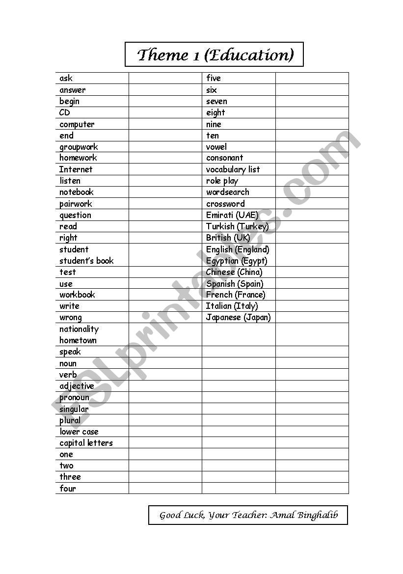 vocabulary worksheet