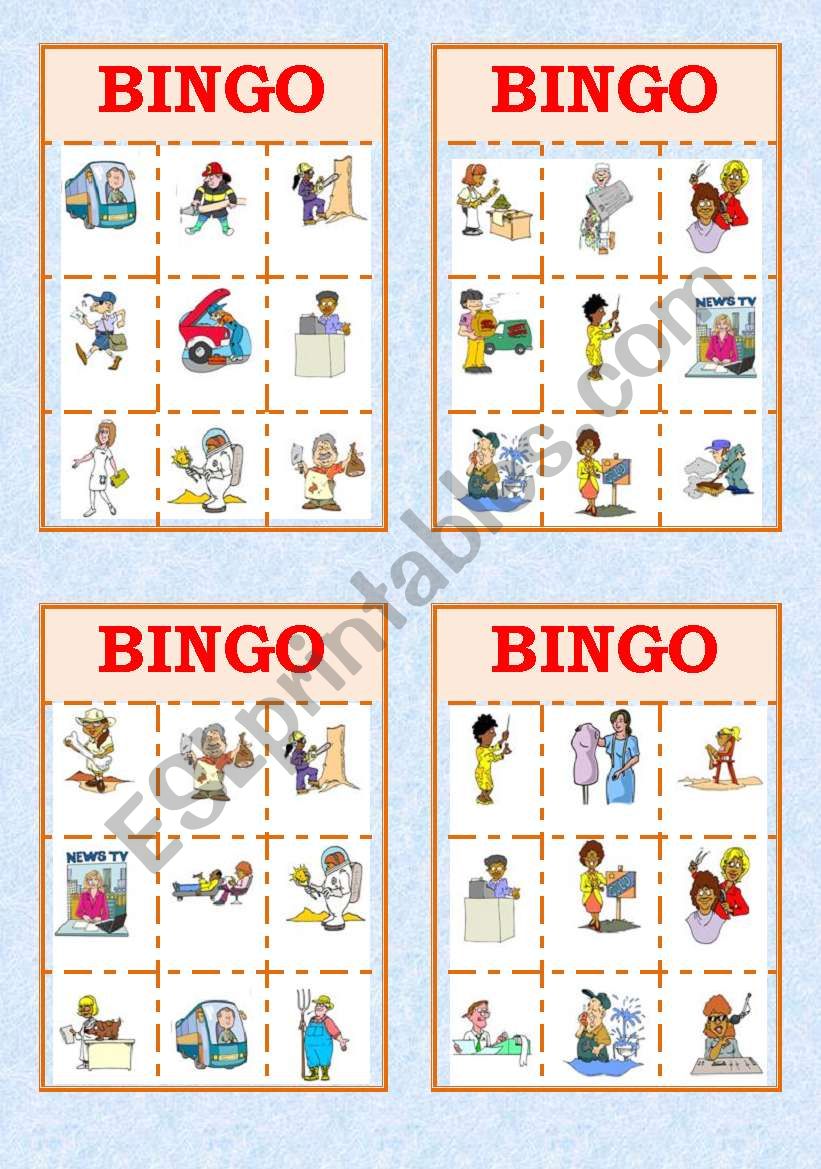 Job Bingo!! - ESL worksheet by patty39