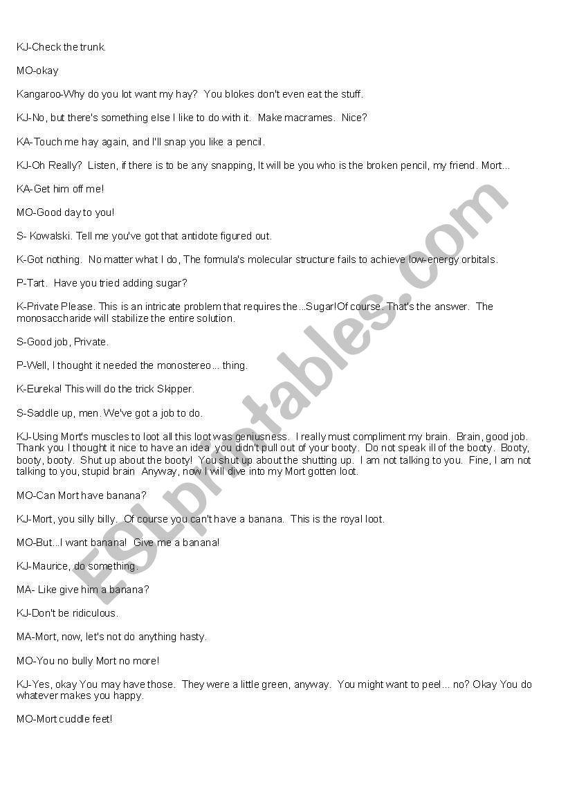 English Worksheets Penguins Of Madagascar Mort Unbound