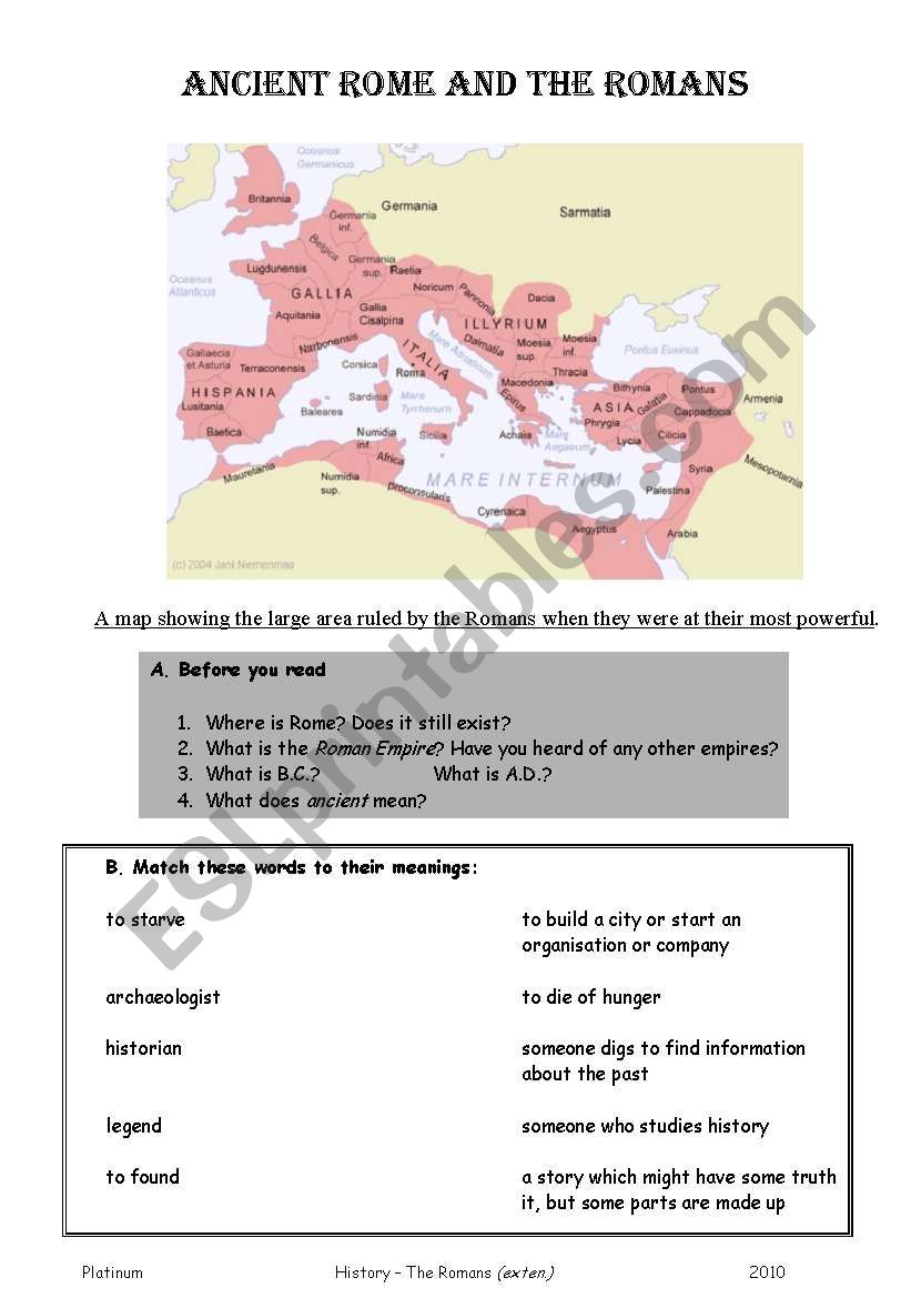 ancient rome and the romans - ESL worksheet by indibains