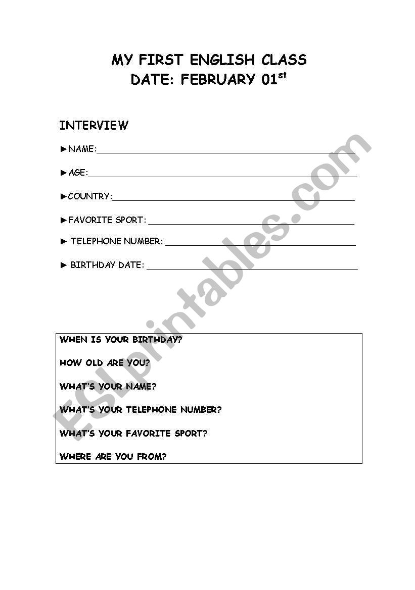 English Worksheets English First Class