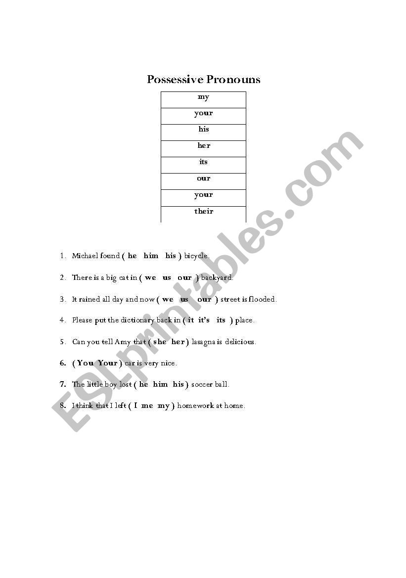 Adjective Pronouns worksheet