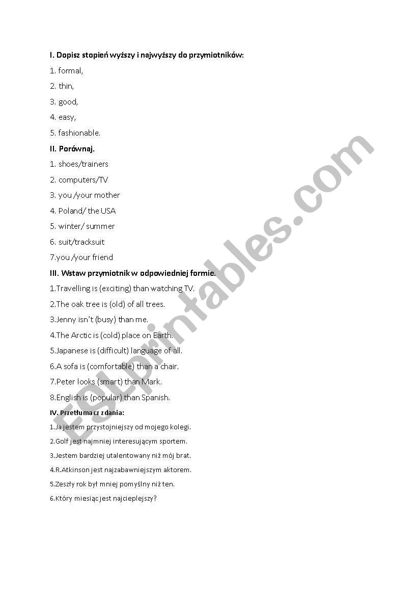 adjectives- exercises worksheet