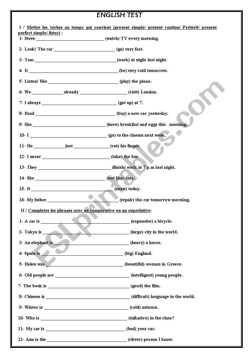 Tenses worksheet