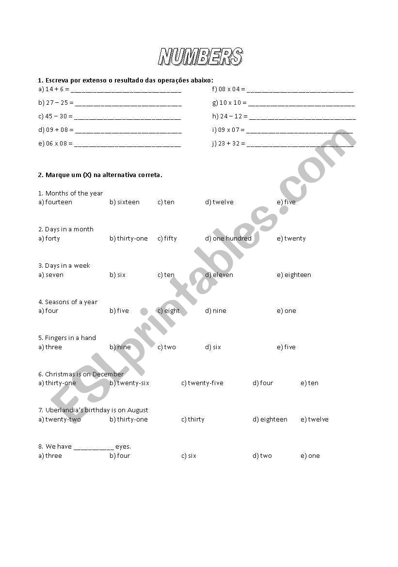 Numbers worksheet