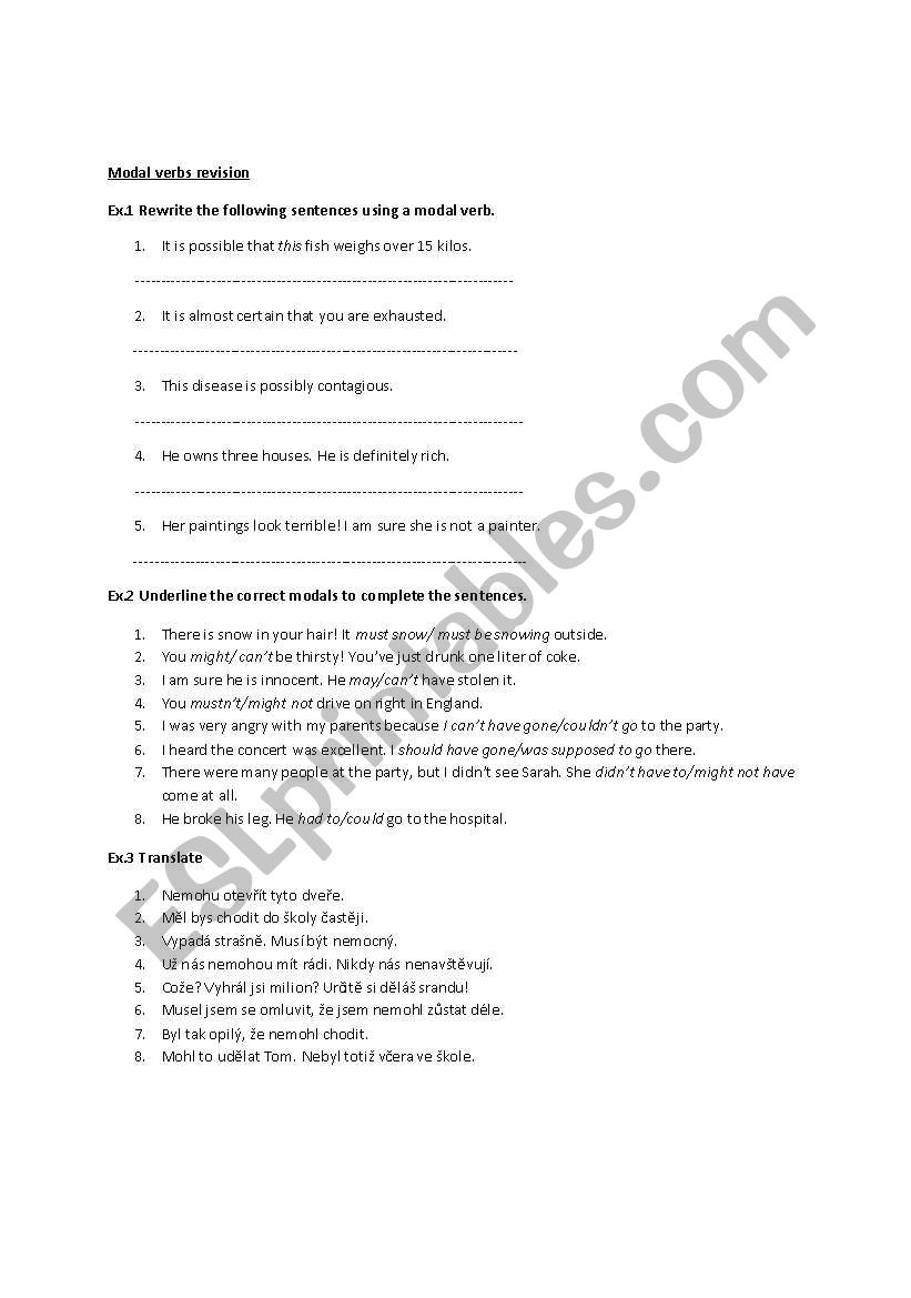 modal verbs test worksheet