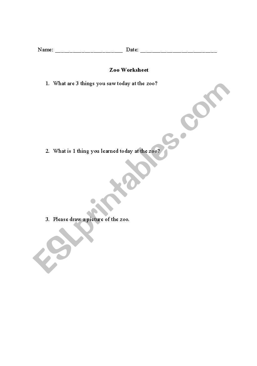 Zoo Worksheet worksheet