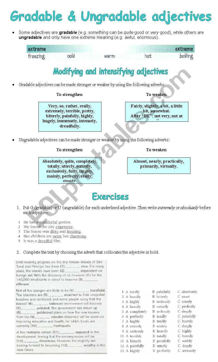 Gradable And Ungradable Adjectives Exercises ESL Worksheet By Pablo Andres