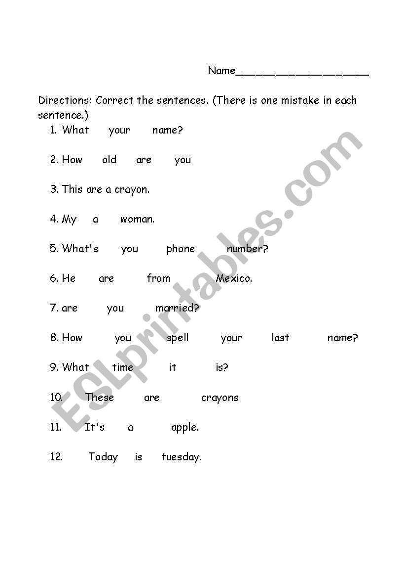 Correct the Sentences worksheet