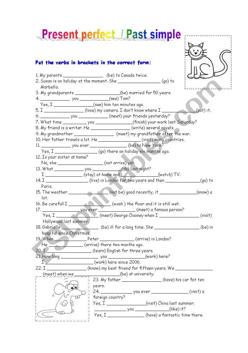 present perfect- past simple - ESL worksheet by chusin
