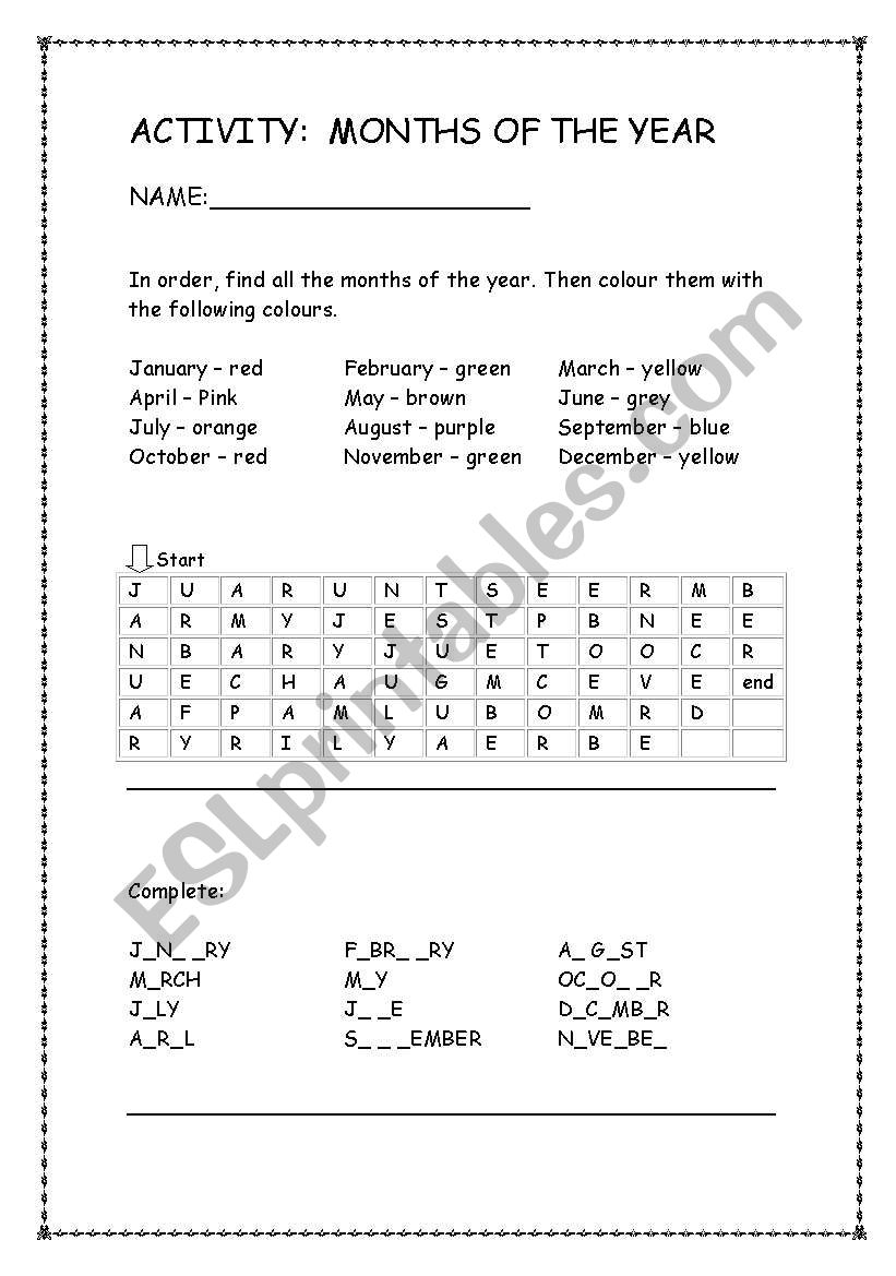 Months of the year worksheet