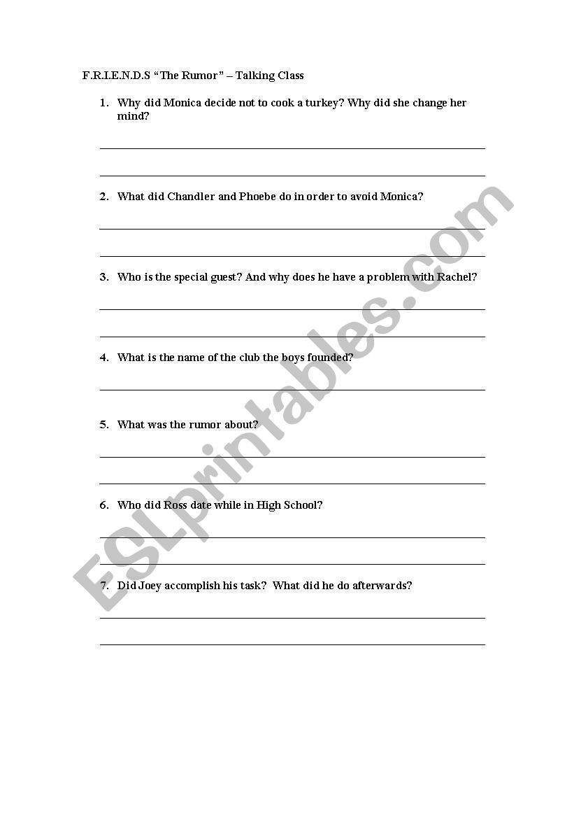 Friends Activity worksheet