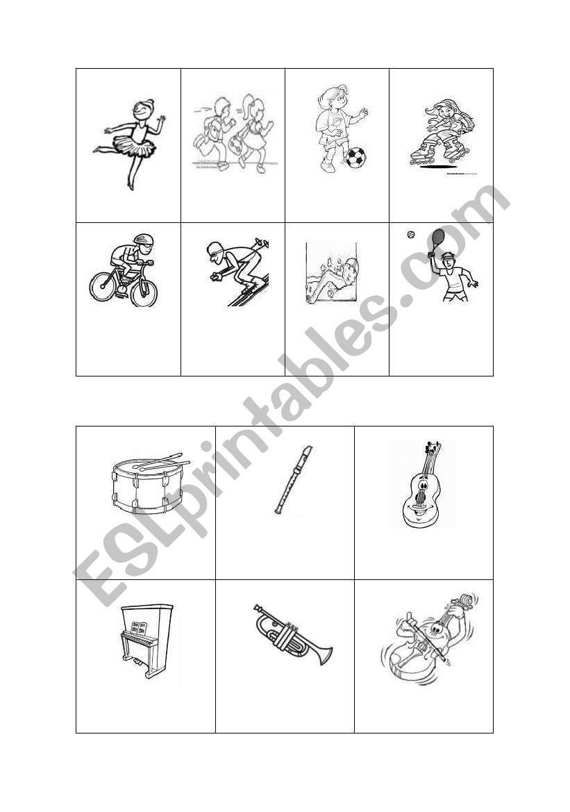 Sports and instruments worksheet