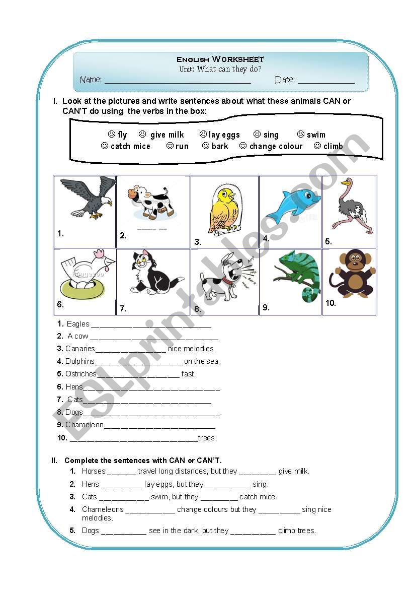 Worksheet about can and cant worksheet