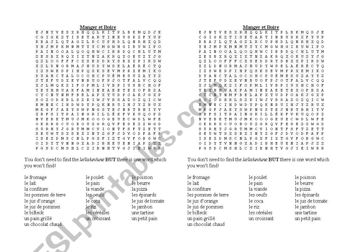 French Food worksheet