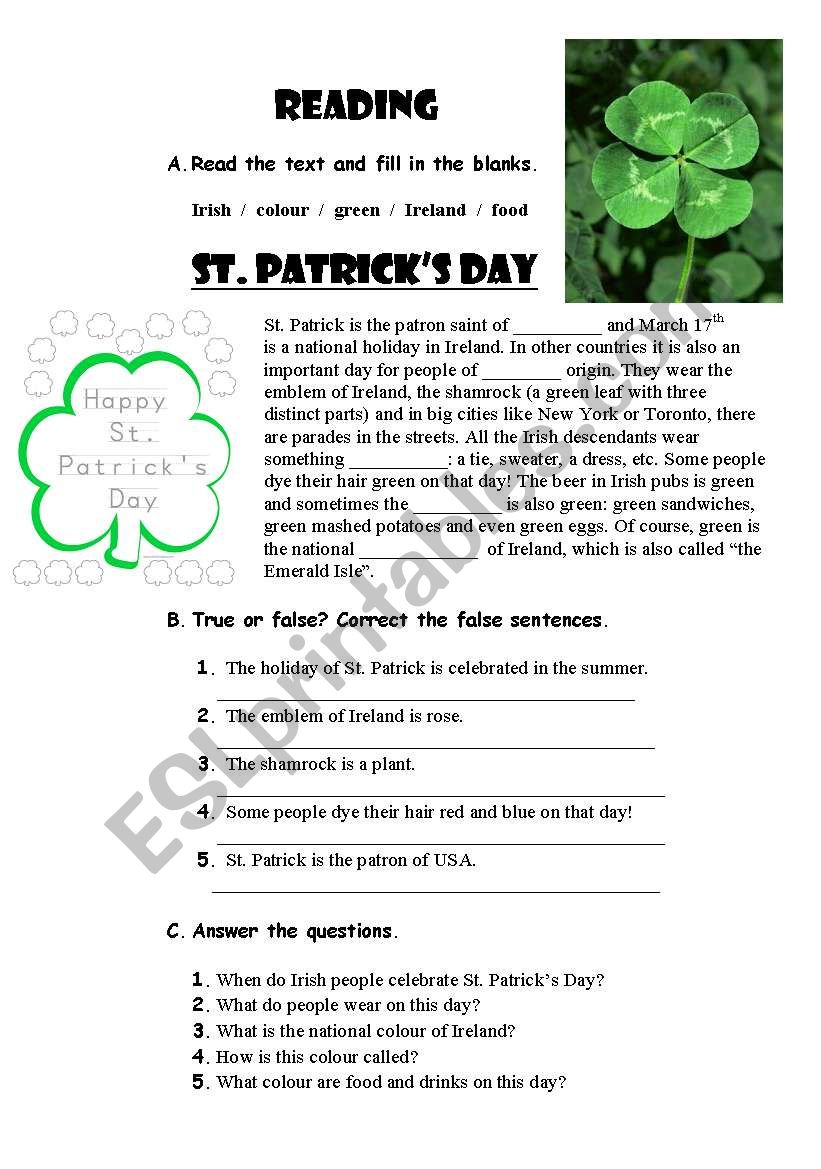 saint patrick day worksheet for 1 st grade