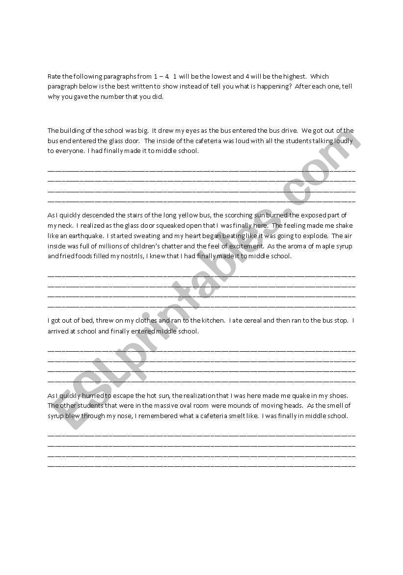 Rating Paragraphs worksheet