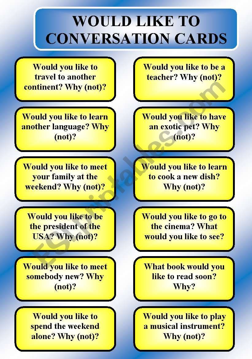 Would Like To Conversation Cards B W Editable Esl Worksheet By Dobrawaa