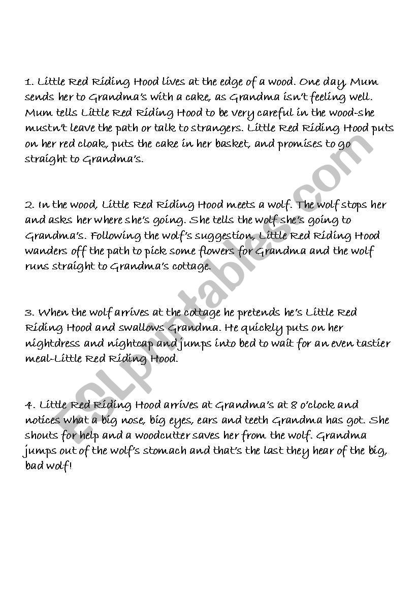 English worksheets: running dictation (LITTLE RED RIDING HOOD)