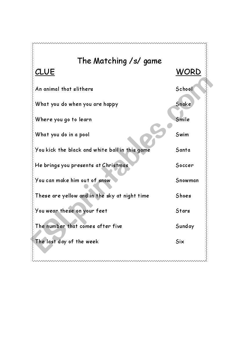 /s/ articulation matching game