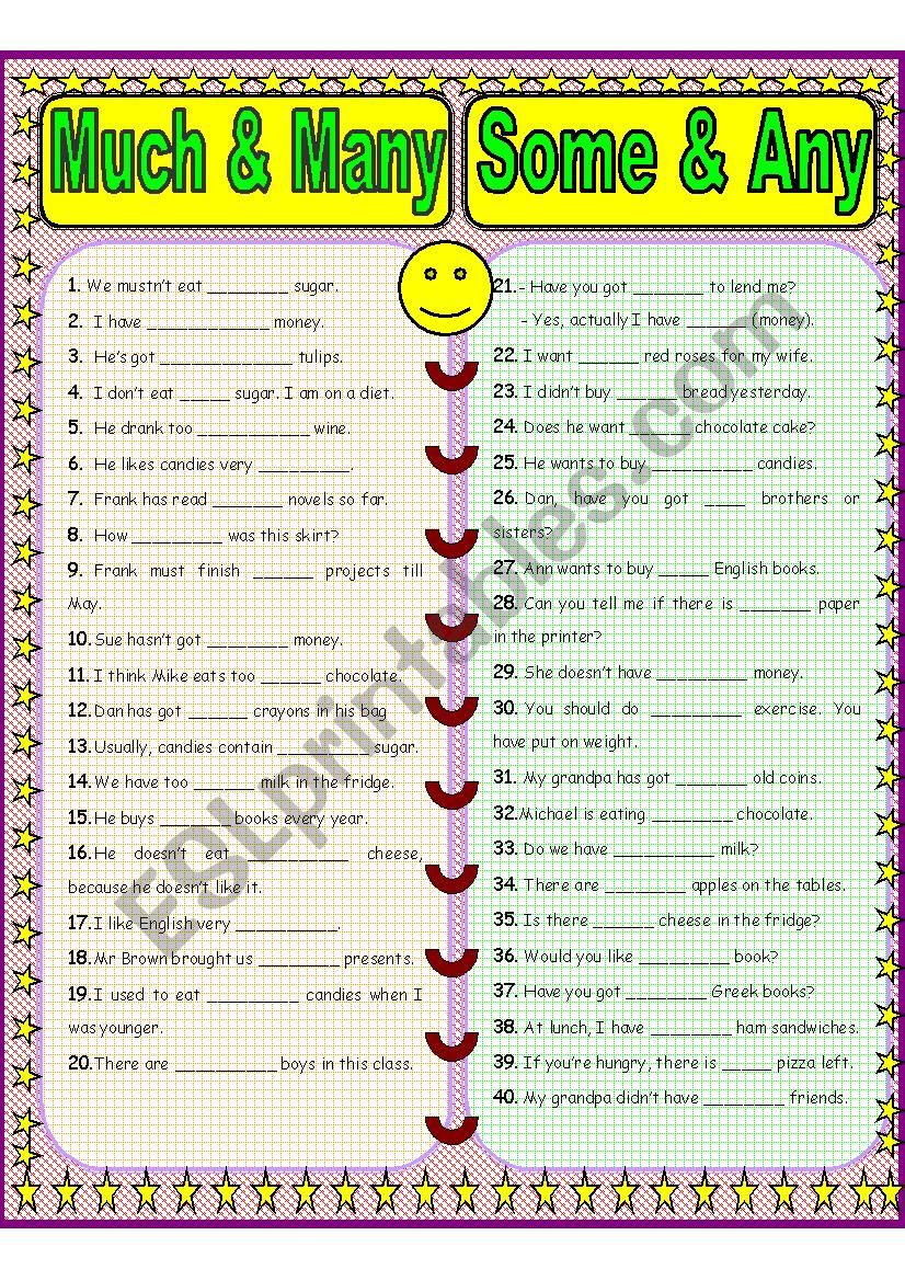 Much Many Some Any ESL Worksheet By Razvan