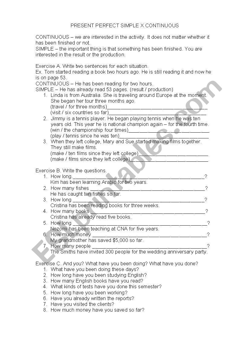 PRESENT PERFECT SIMPLE X CONTINUOUS