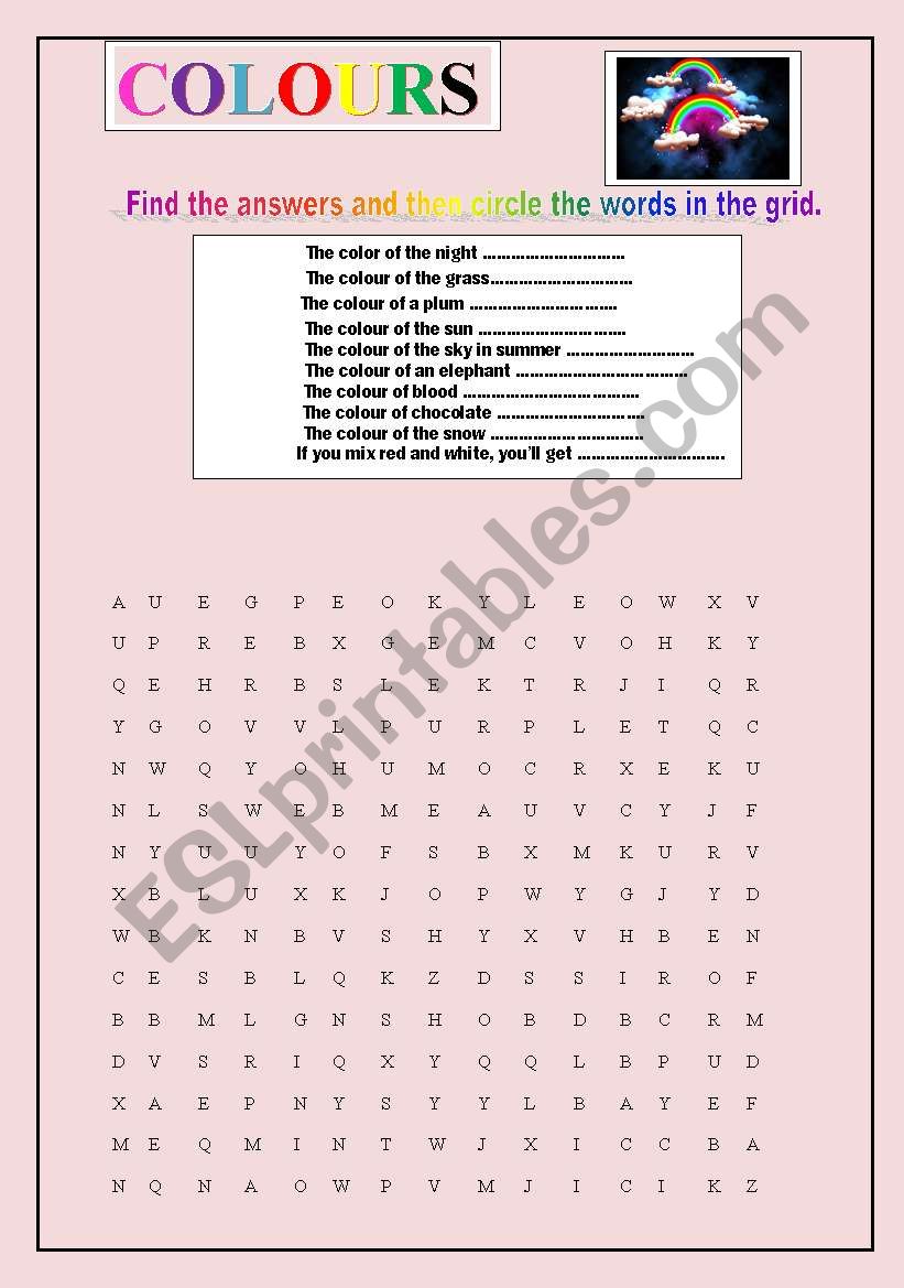 Colours worksheet