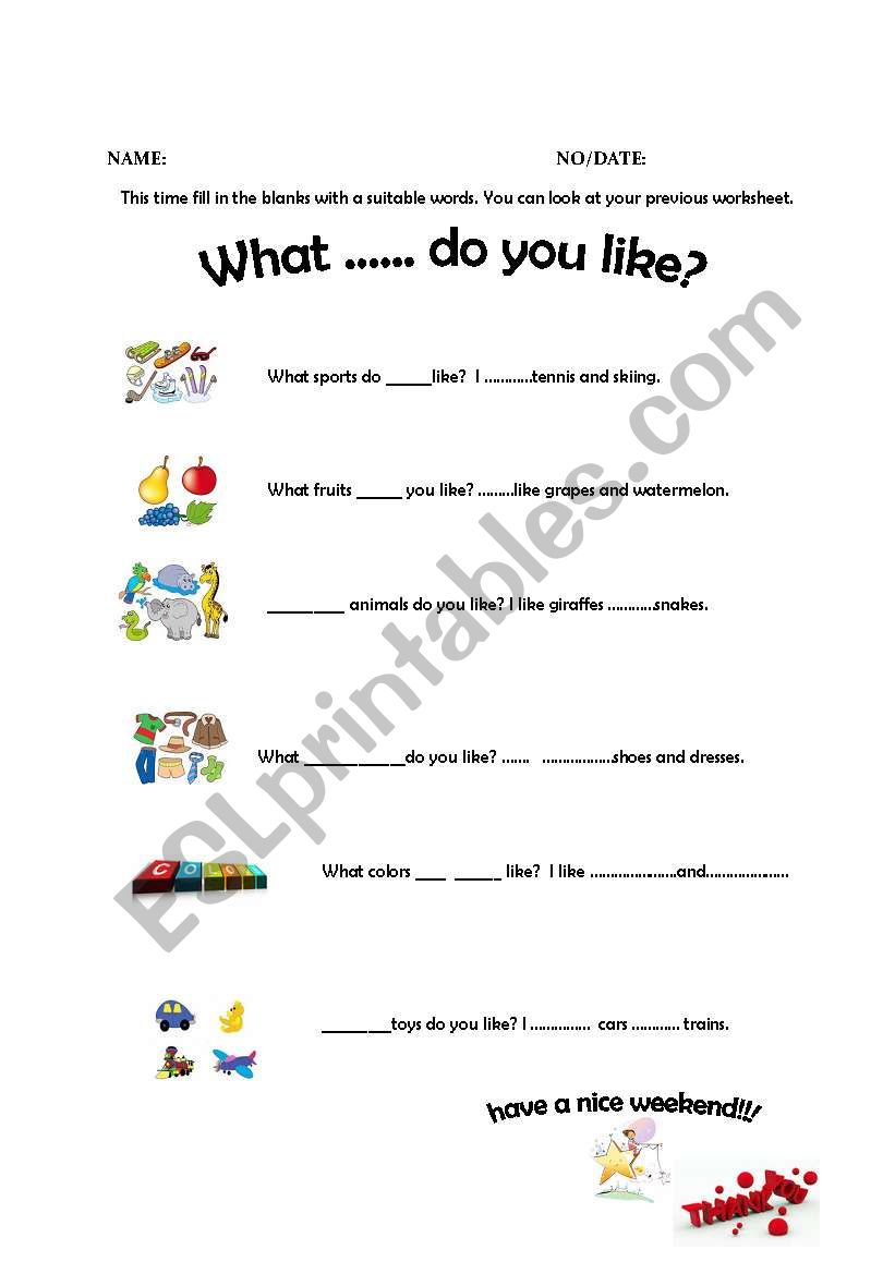 what .... do you like? part 2 worksheet
