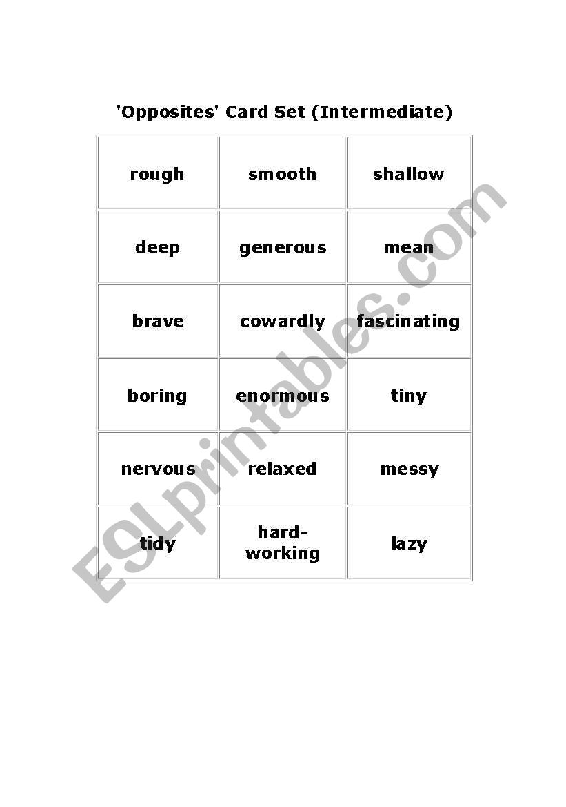 opposites intermediate worksheet