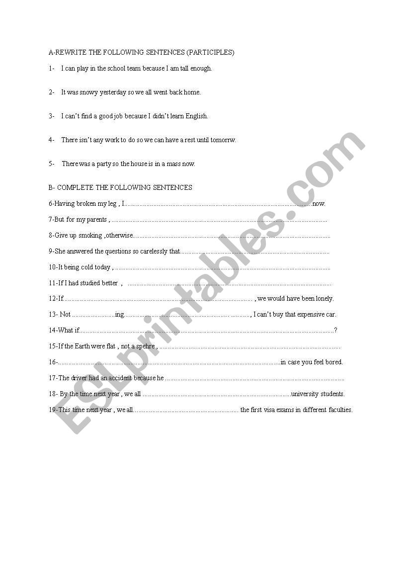 A worksheet with mixed grammar topics