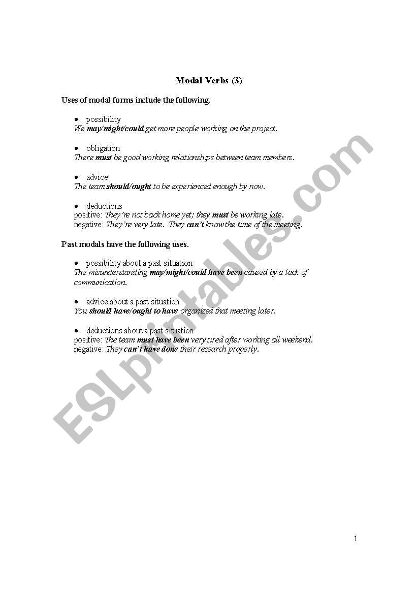 Upper-Intermediate Modals worksheet