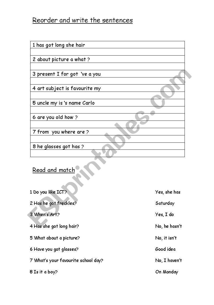 English worksheets: comprehension test - reading and writing