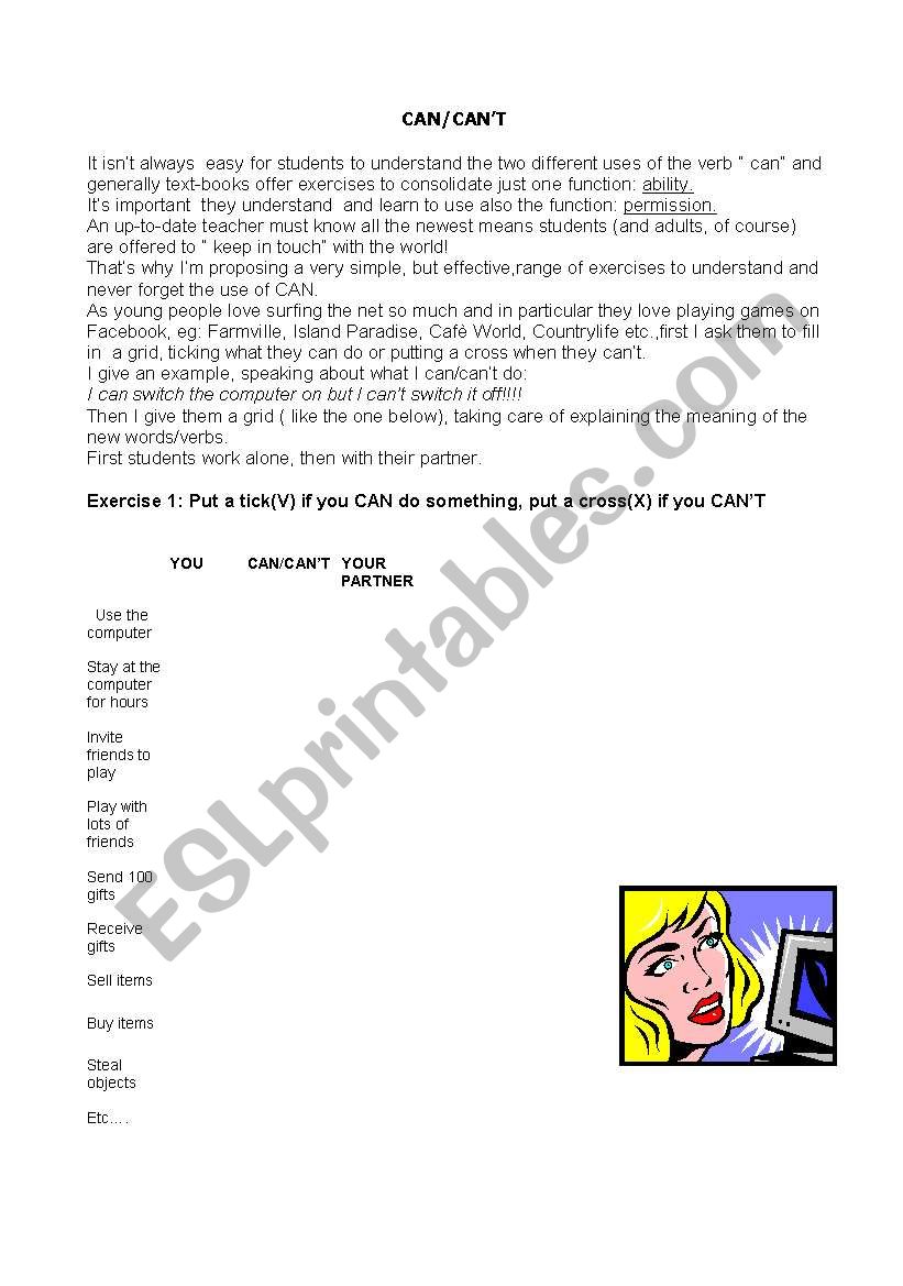CAN/CANT: its functions worksheet