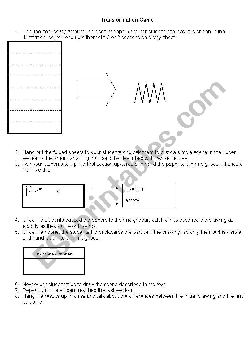 Transformation Game worksheet