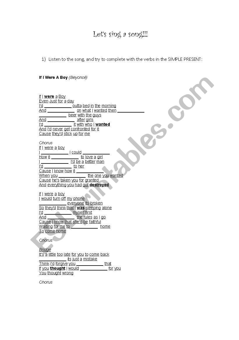 Lets sing a song! worksheet