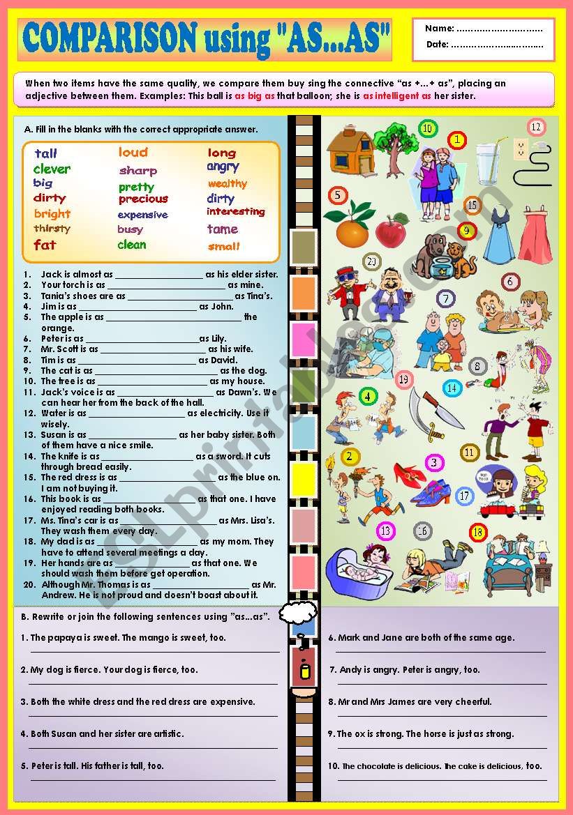 Comparison Using As As KEY ESL Worksheet By Ayrin