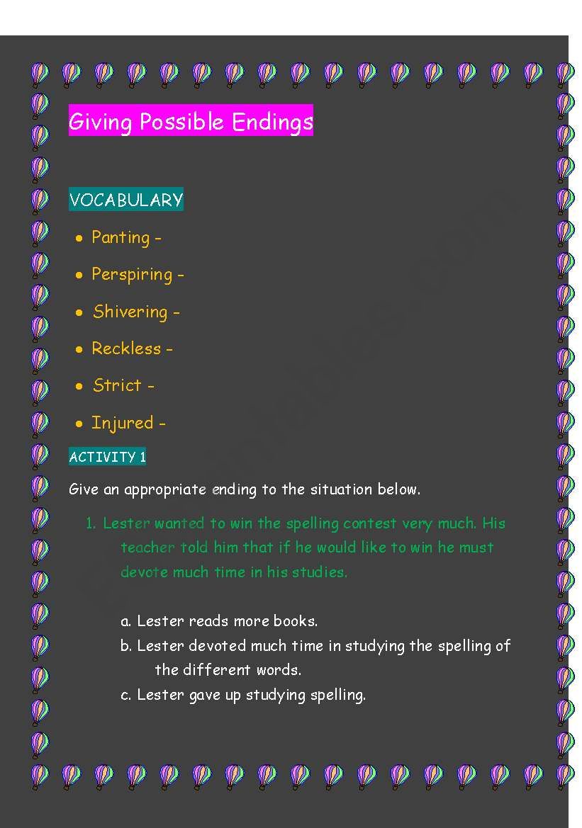 GIVING POSSIBLE ENDINGS worksheet