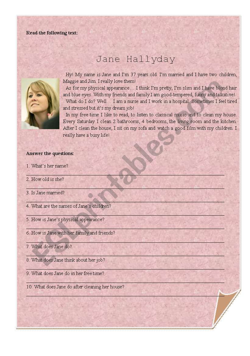 Jane Hallyday  worksheet