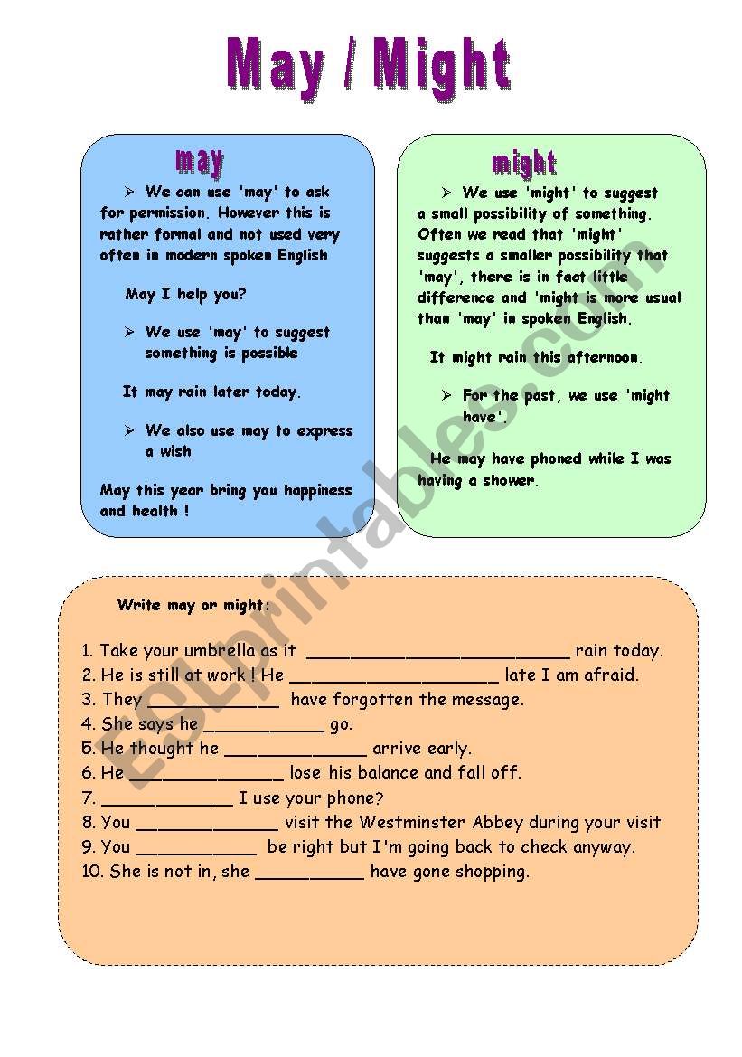 May And Might ESL Worksheet By Lotas