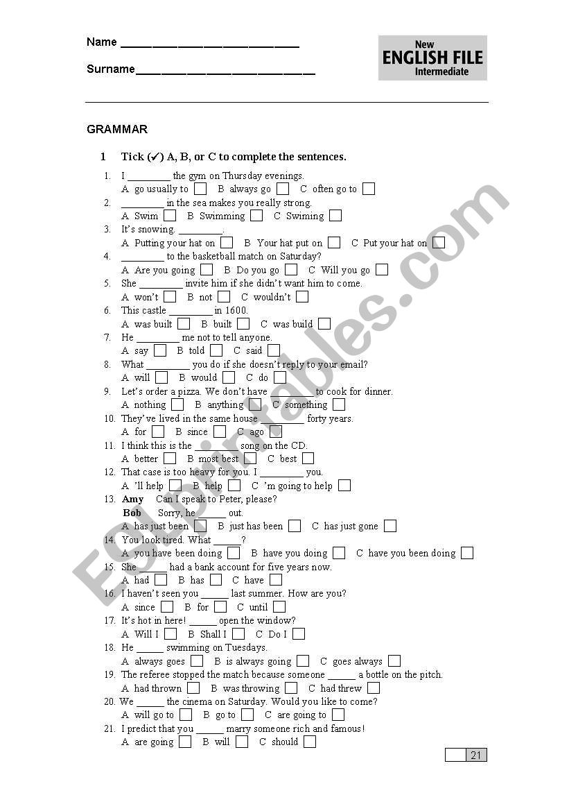 intermediate exam worksheet