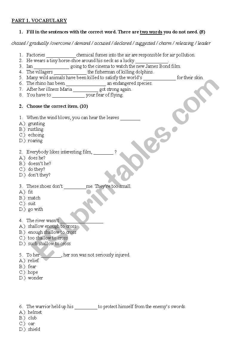 Enterprise 3 Pre-Intermediate 1-18 Unit test