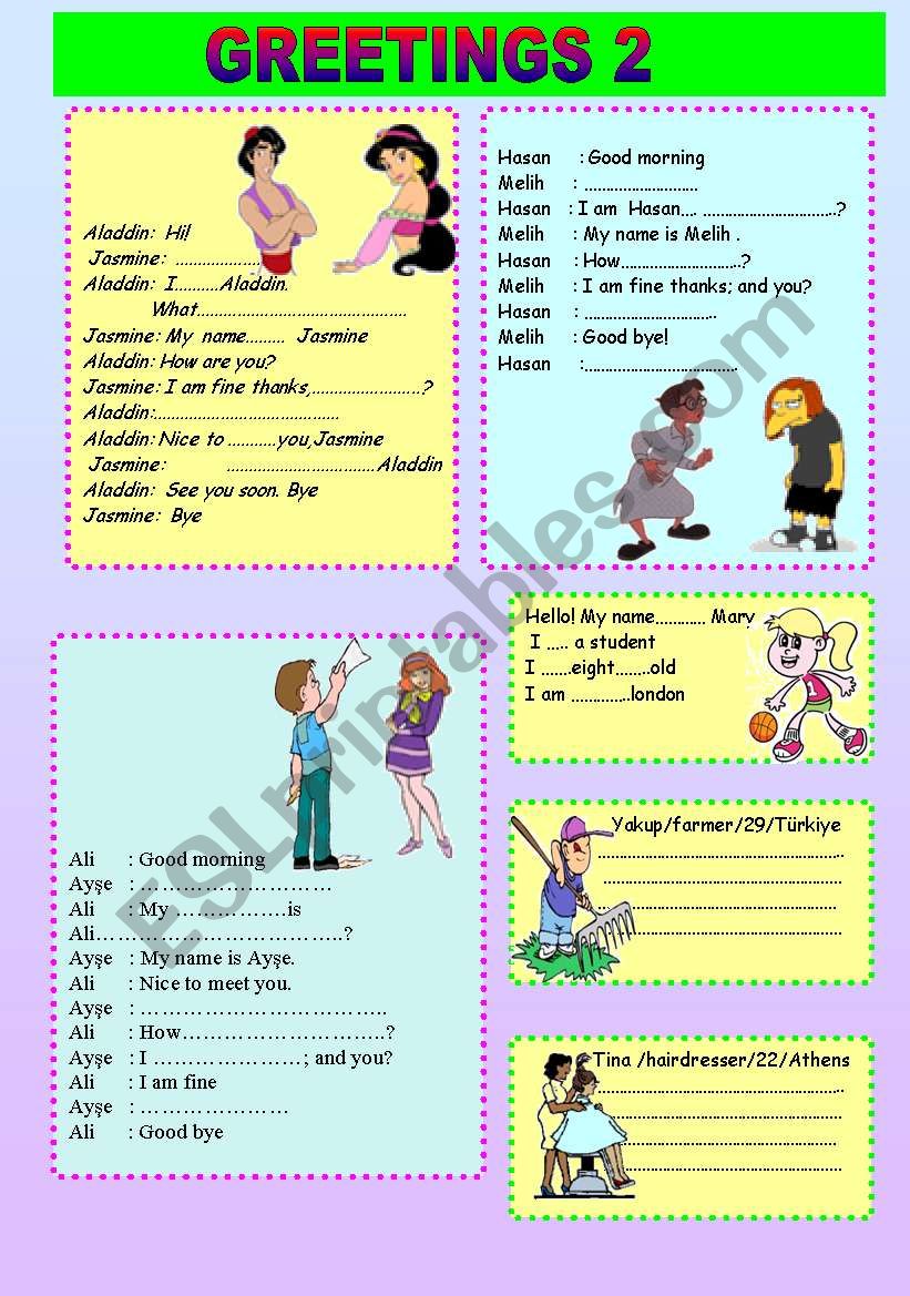 greetings esl worksheet by victoryturk1