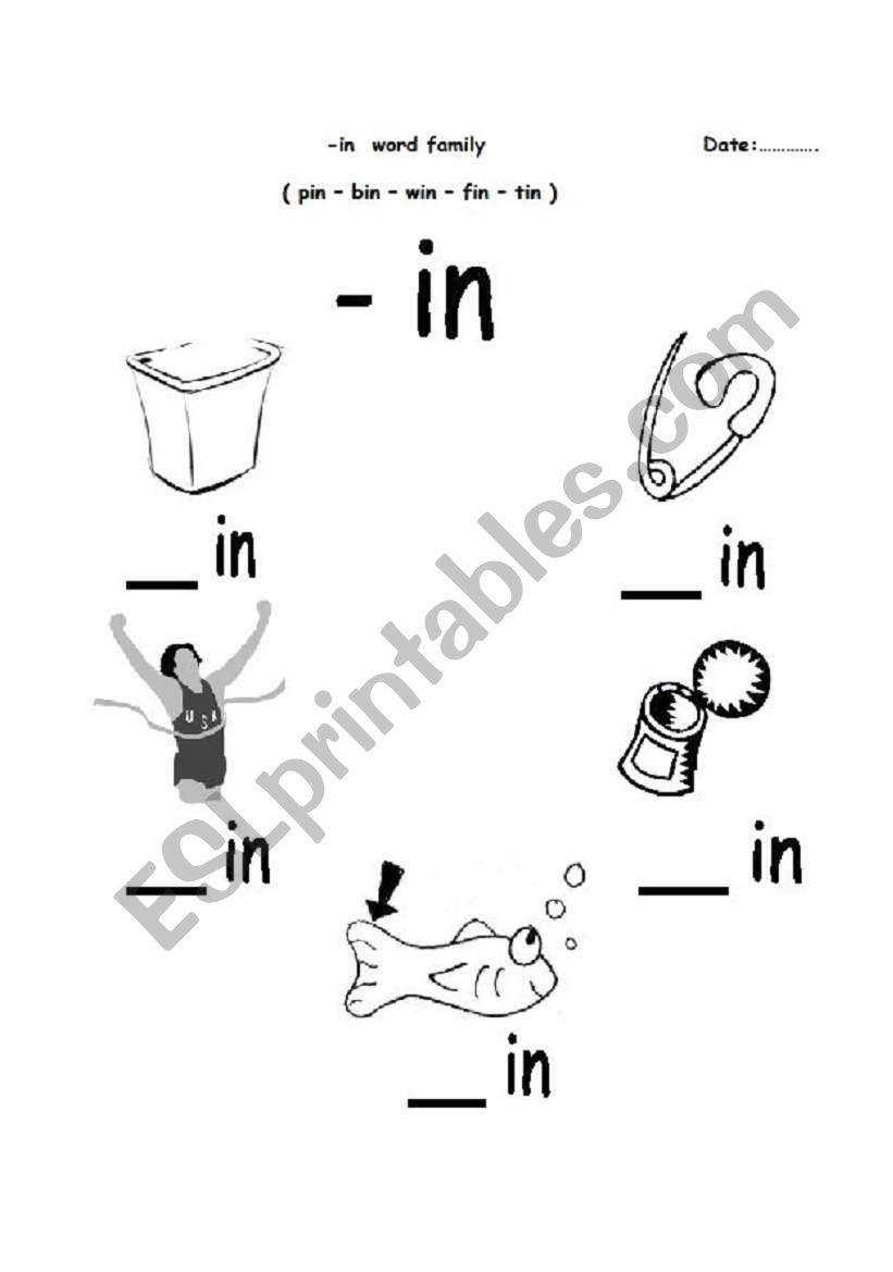 -in word family  worksheet