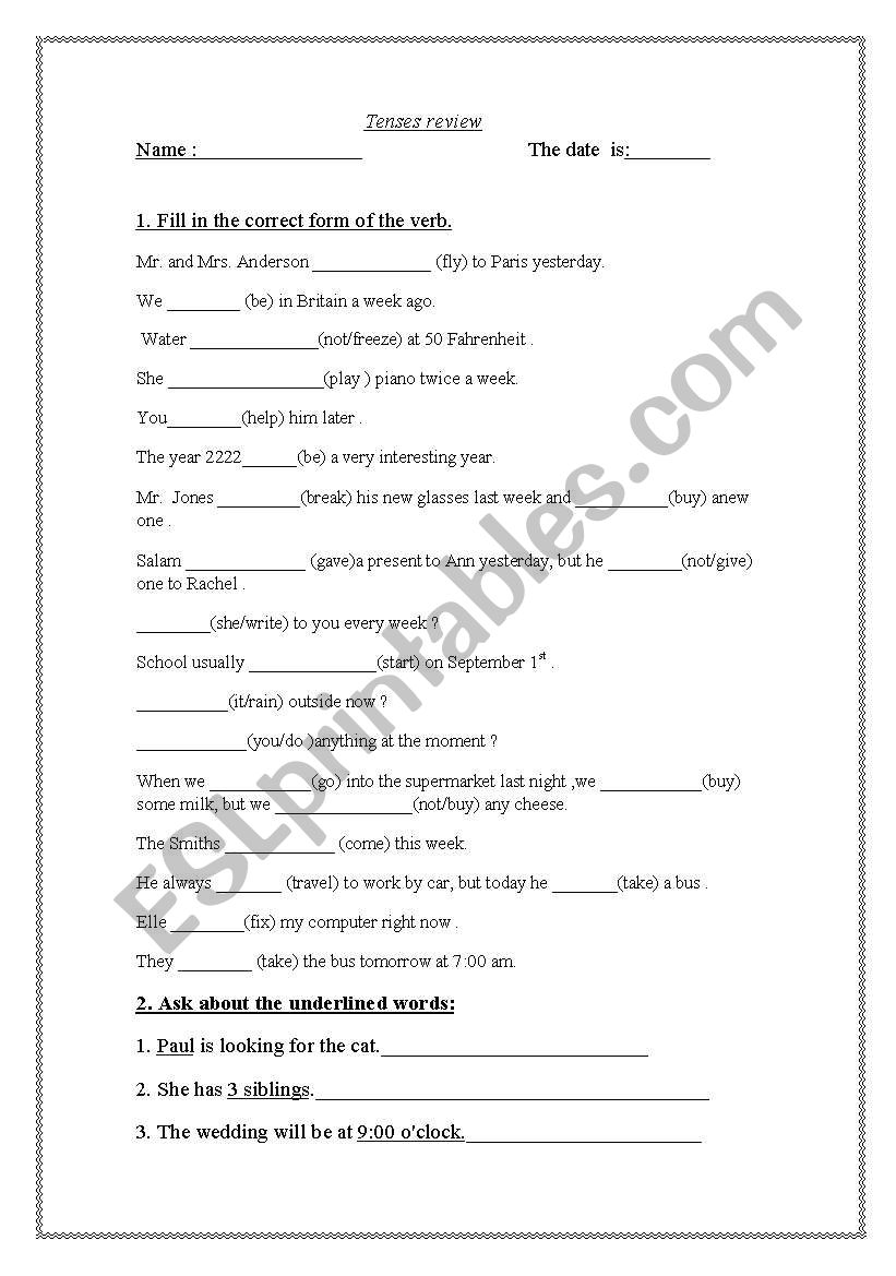 THE TENSES worksheet