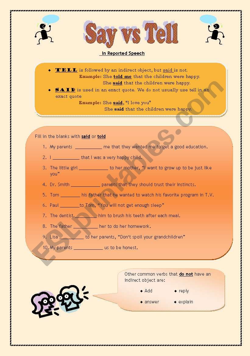 say vs tell worksheet