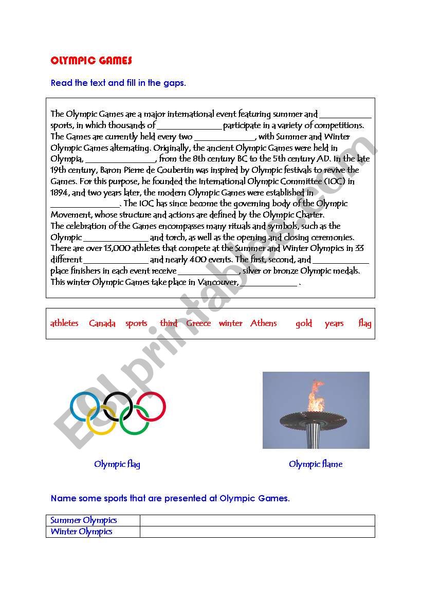 Olympic Games worksheet