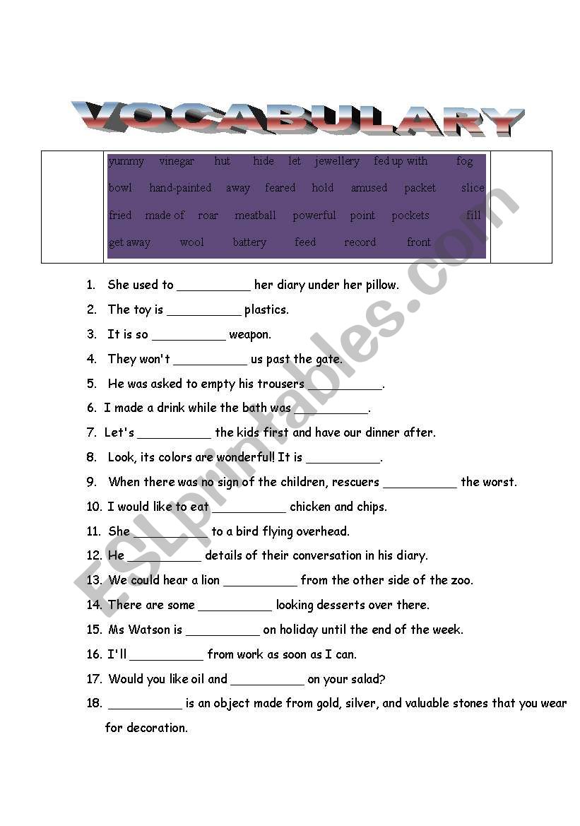 general vocabulary worksheet