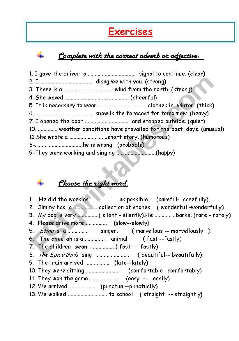 Formation Of Adverbs Exercises part 2 ESL Worksheet By Gracemb04