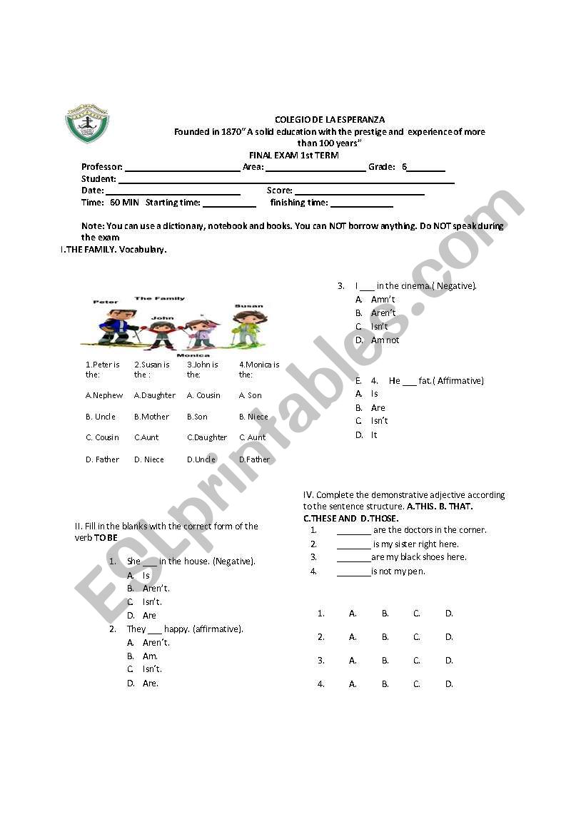 Intermediate test worksheet